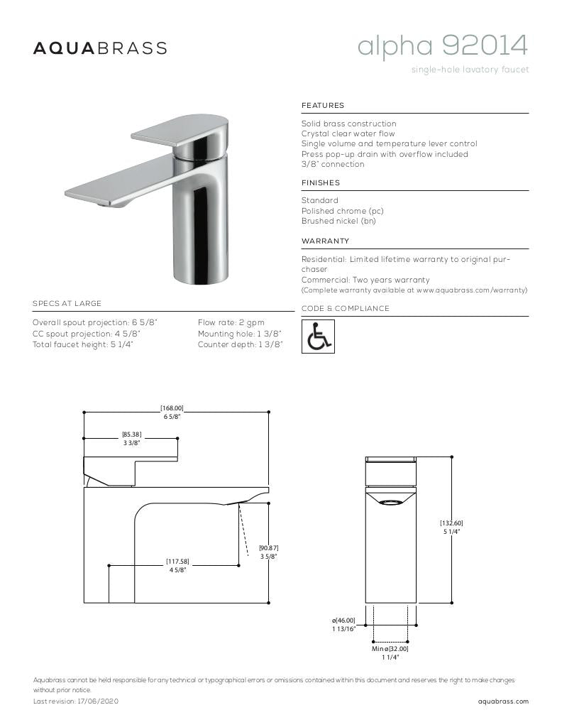 Single-hole lavatory faucet