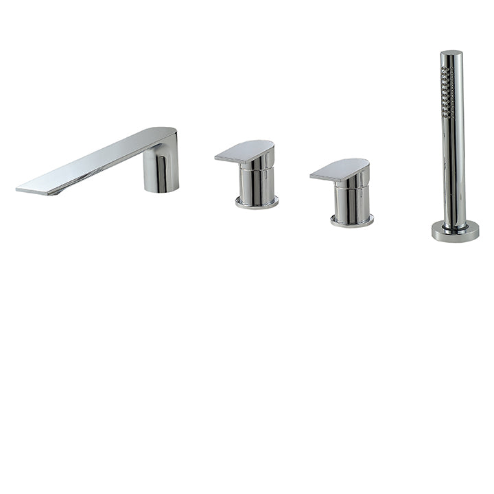 Deckmount tub filler with handshower and 2 mixers