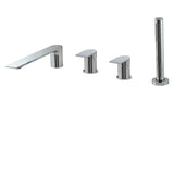 Deckmount tub filler with handshower and 2 mixers