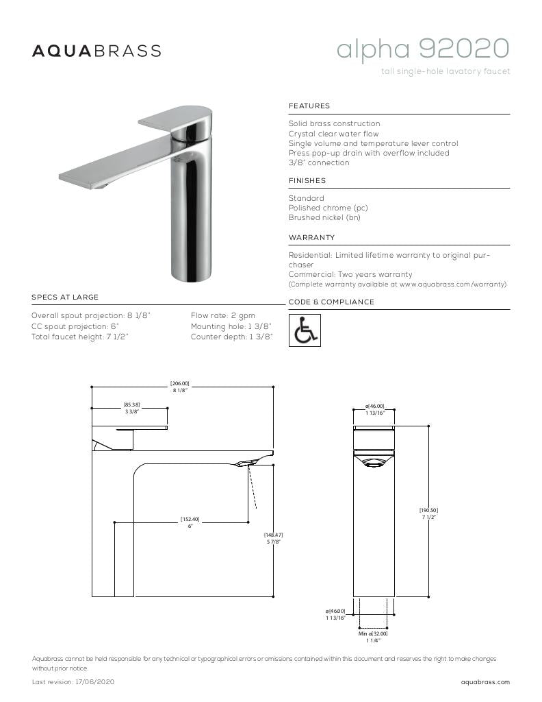 Tall single-hole lavatory faucet