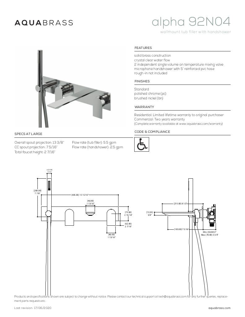 Wallmount tub filler with handshower