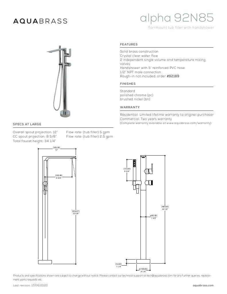 Floormount tub filler with handshower