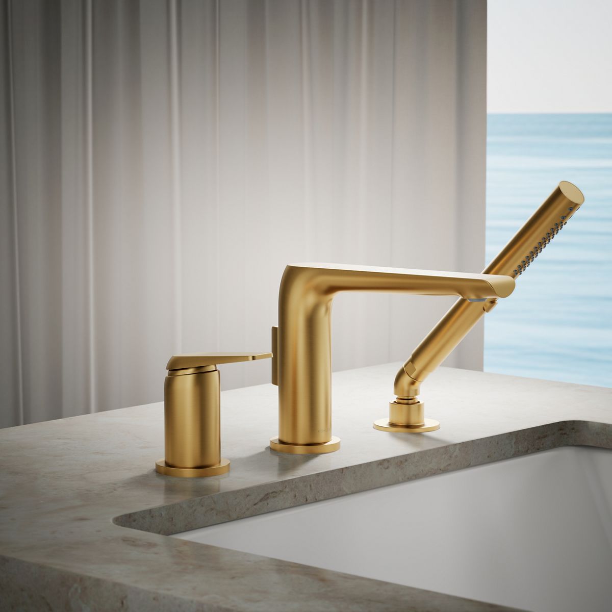 Avid® Deck-mount bath faucet with handshower