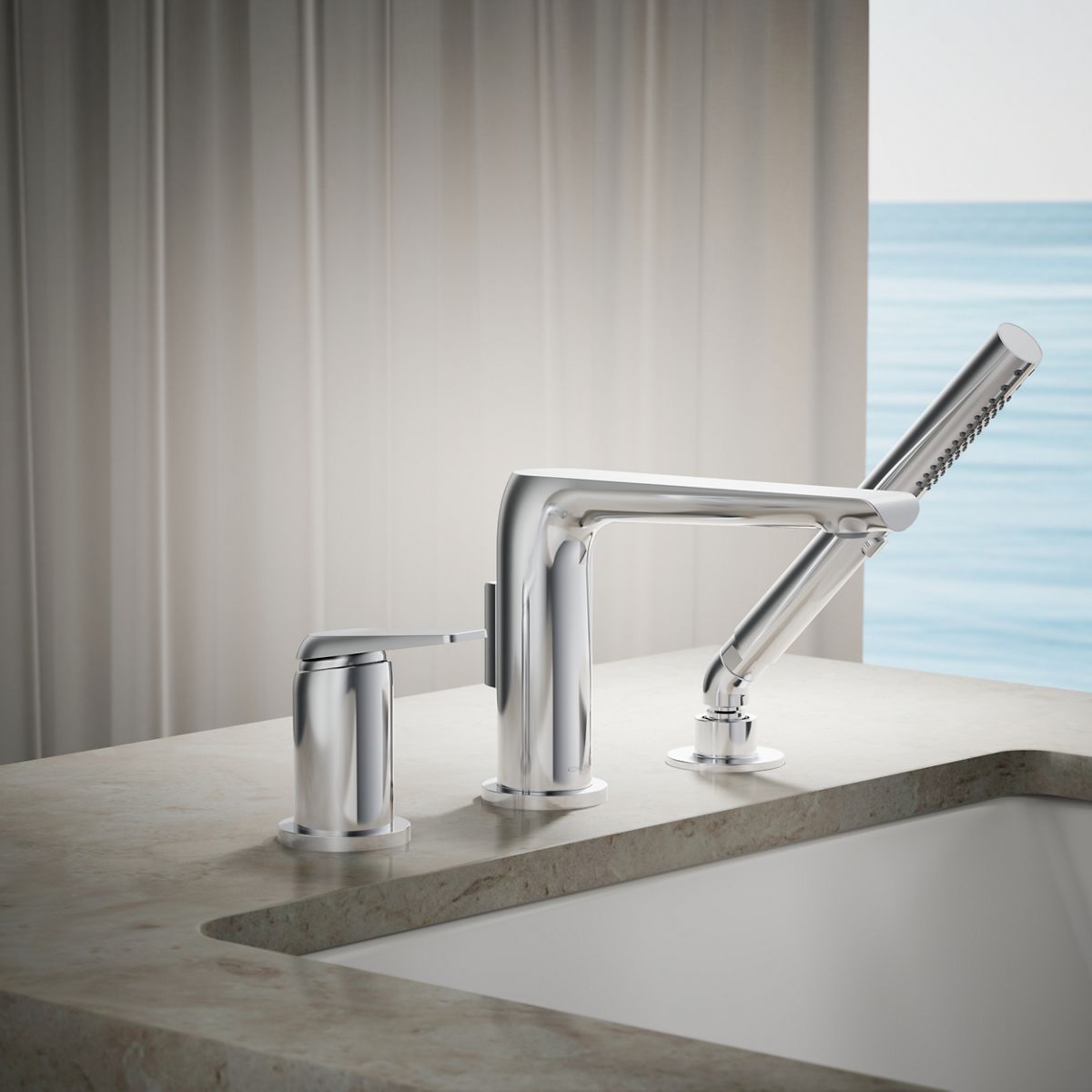 Avid® Deck-mount bath faucet with handshower