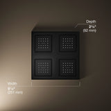 WaterTile® Rain Overhead shower panel with four 22-nozzle sprayheads