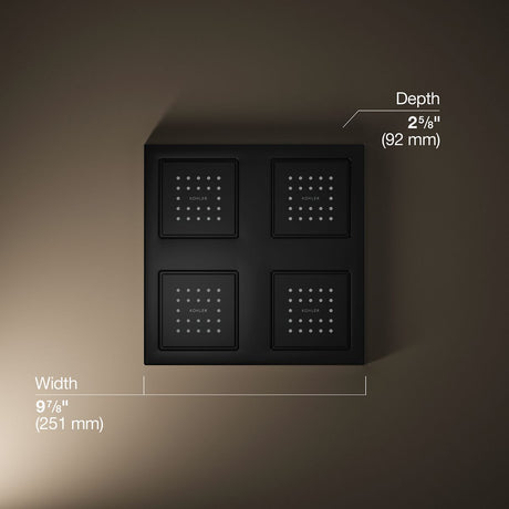 WaterTile® Rain Overhead shower panel with four 22-nozzle sprayheads