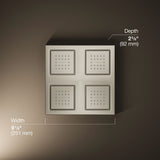 WaterTile® Rain Overhead shower panel with four 22-nozzle sprayheads