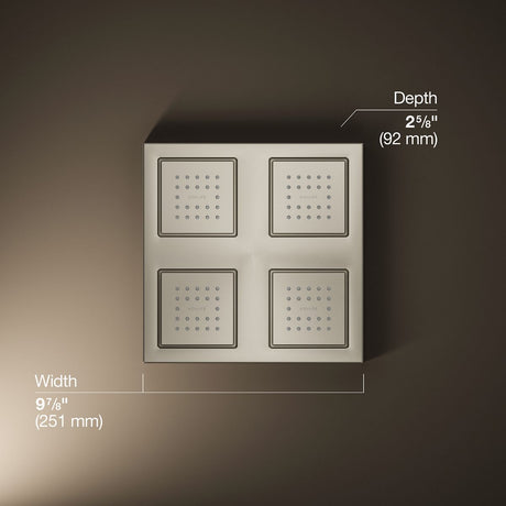 WaterTile® Rain Overhead shower panel with four 22-nozzle sprayheads