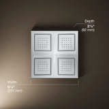 WaterTile® Rain Overhead shower panel with four 22-nozzle sprayheads