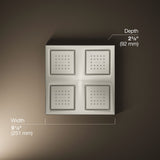 WaterTile® Rain Overhead shower panel with four 22-nozzle sprayheads