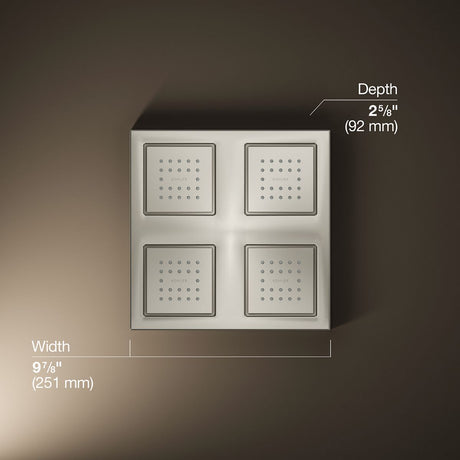 WaterTile® Rain Overhead shower panel with four 22-nozzle sprayheads