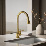 Artifacts® Pull-down kitchen sink faucet with three-function sprayhead