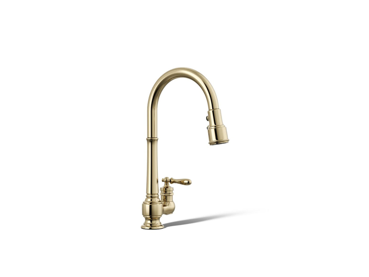Artifacts® Pull-down kitchen sink faucet with three-function sprayhead