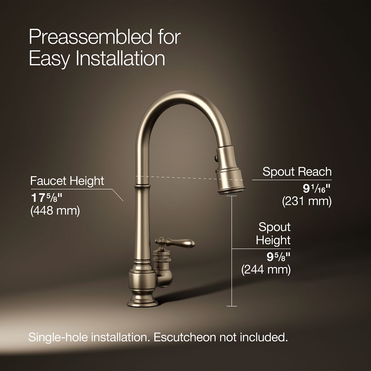 Artifacts® Pull-down kitchen sink faucet with three-function sprayhead