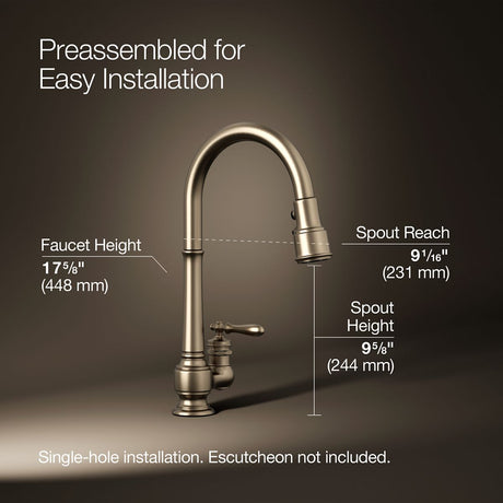 Artifacts® Pull-down kitchen sink faucet with three-function sprayhead