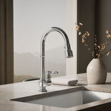 Artifacts® Pull-down kitchen sink faucet with three-function sprayhead