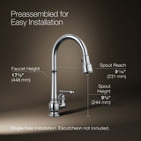 Artifacts® Pull-down kitchen sink faucet with three-function sprayhead