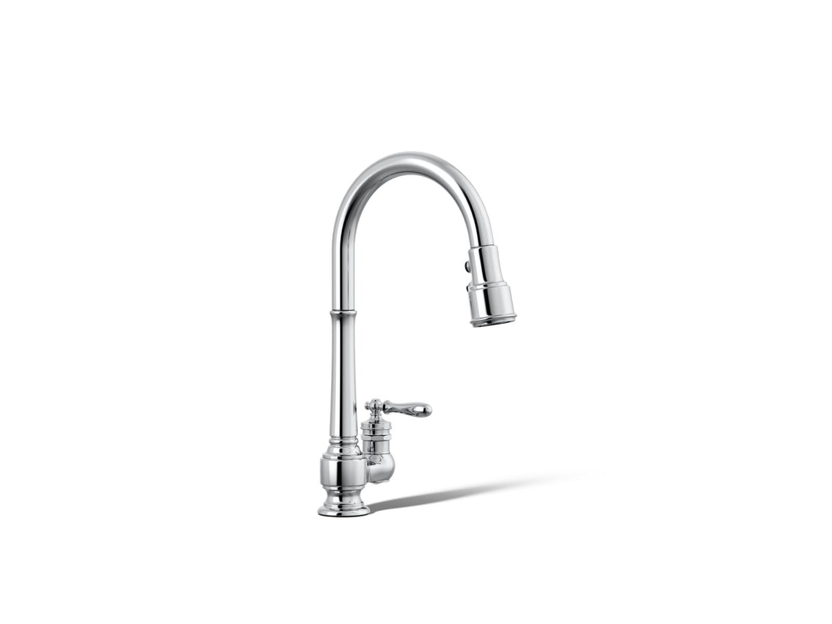 Artifacts® Pull-down kitchen sink faucet with three-function sprayhead