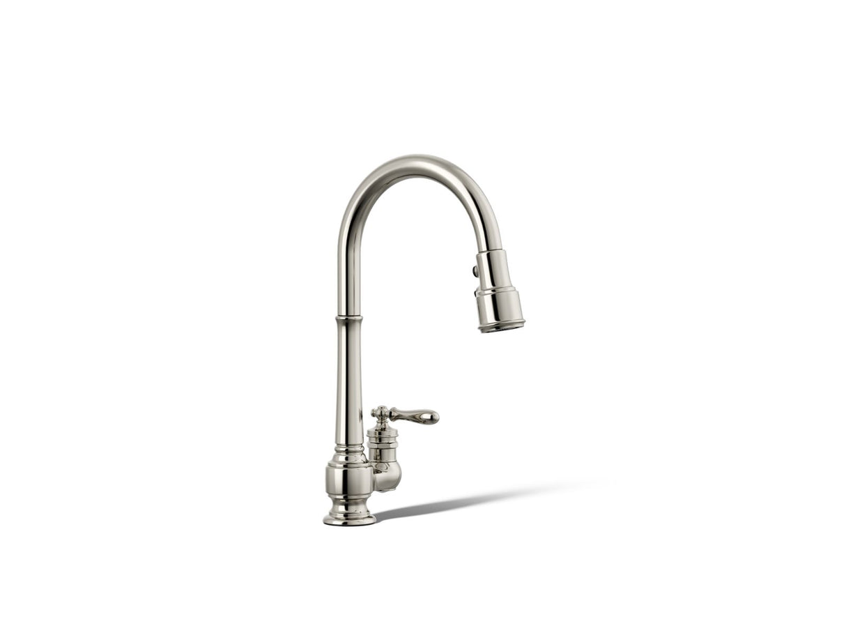 Artifacts® Pull-down kitchen sink faucet with three-function sprayhead