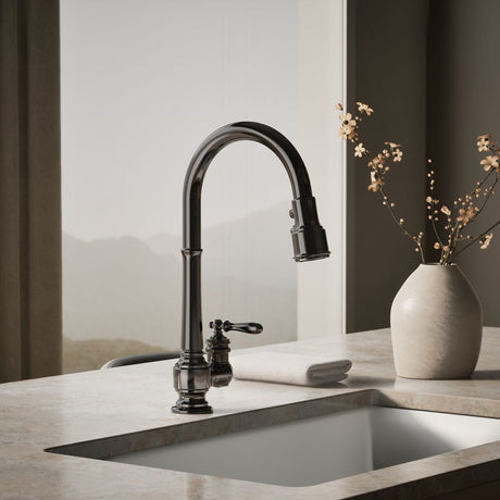 Artifacts® Pull-down kitchen sink faucet with three-function sprayhead