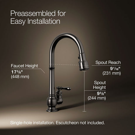 Artifacts® Pull-down kitchen sink faucet with three-function sprayhead