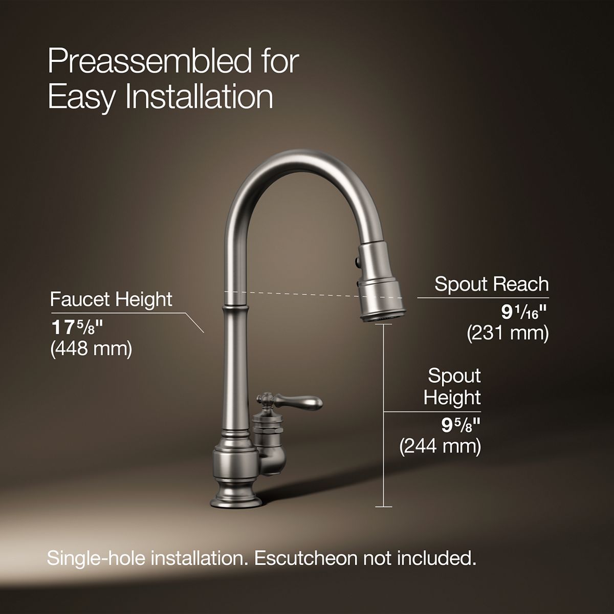 Artifacts® Pull-down kitchen sink faucet with three-function sprayhead