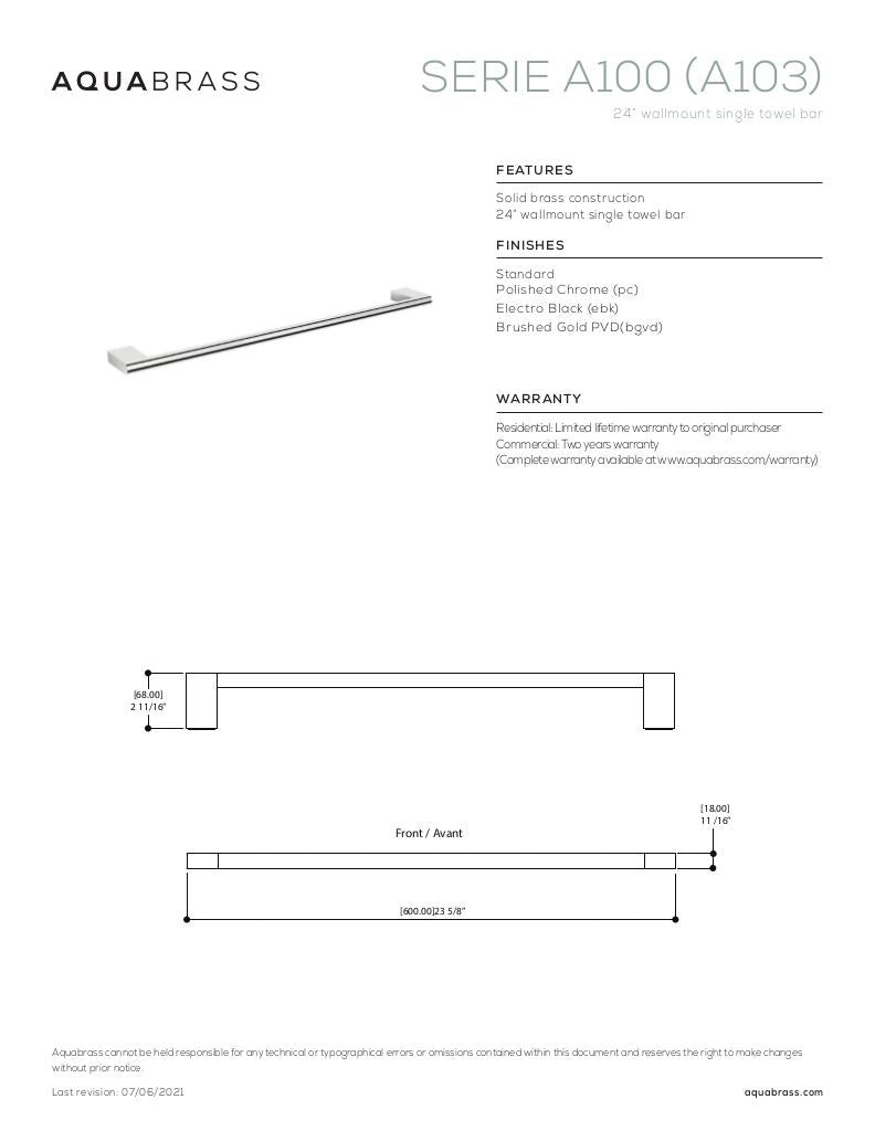 24" wallmount single towel bar