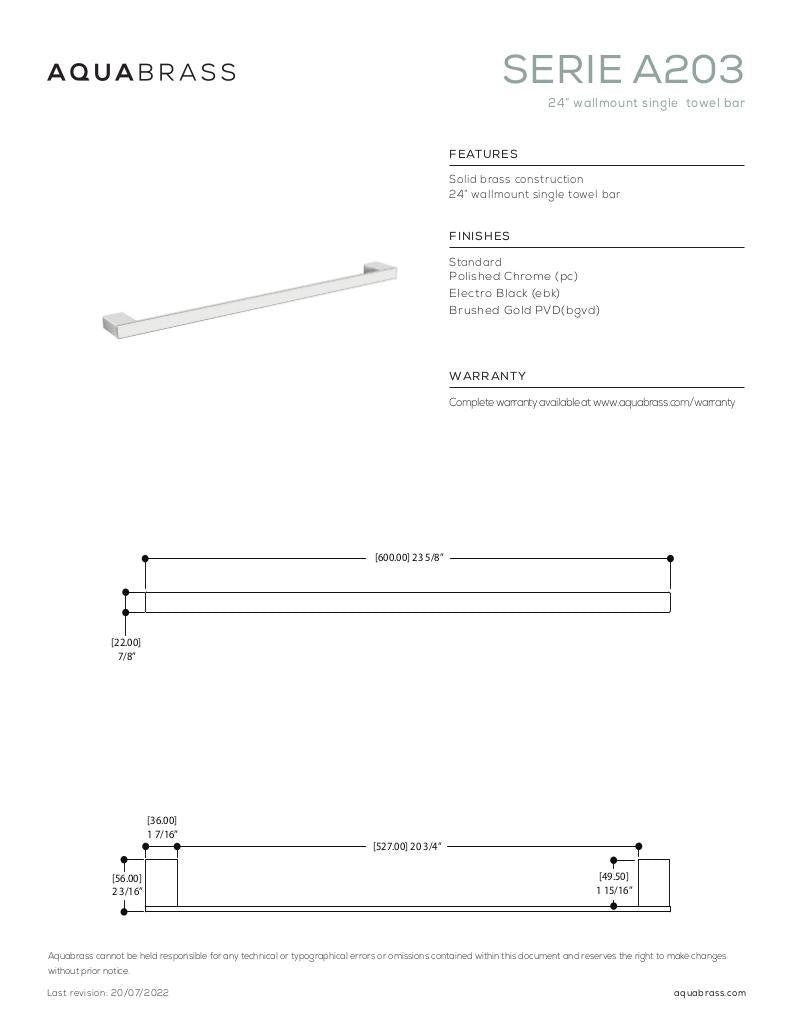 24" wallmount single towel bar