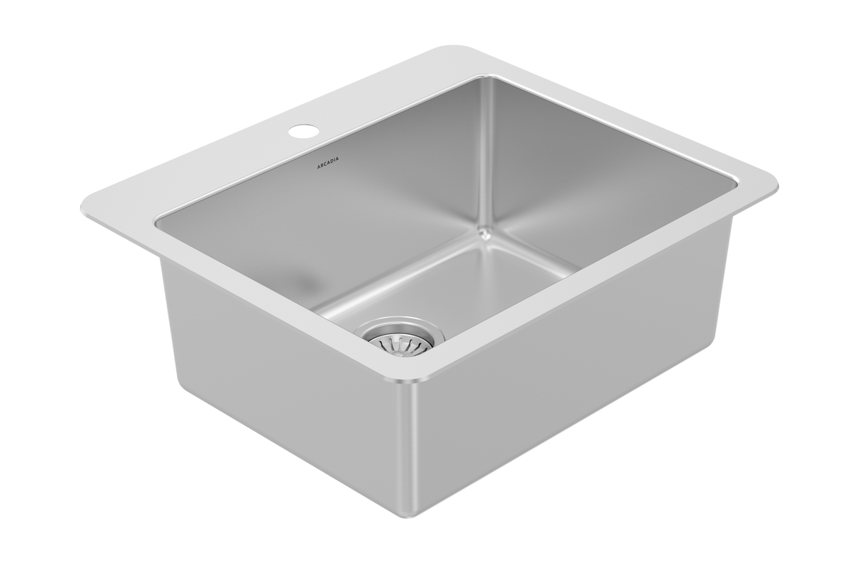 Arcadia T 25" Single Sink Topmount Tap Ledge, 16 Gauge, R20, Single Box