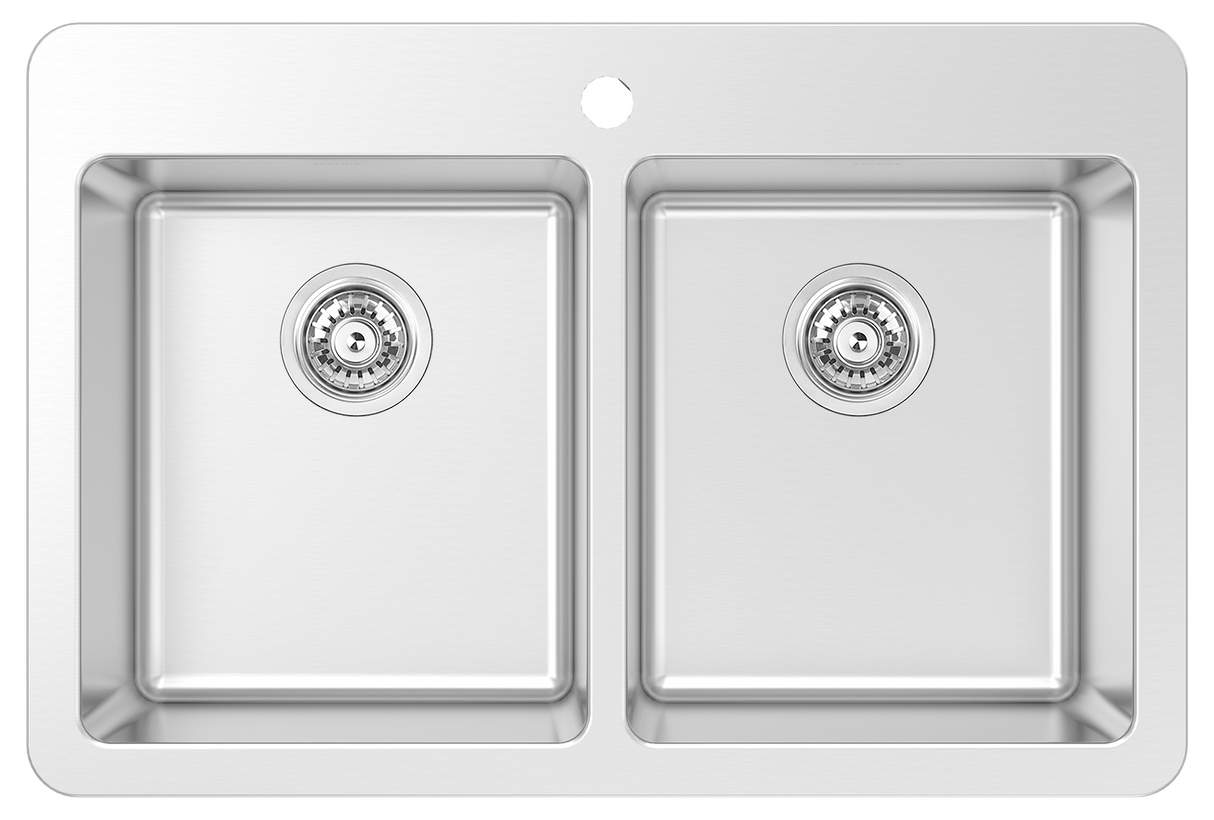 Arcadia T 33" 50/50 Double Sink-TM Tap Ledge, 16 Gauge, R20, Single Box