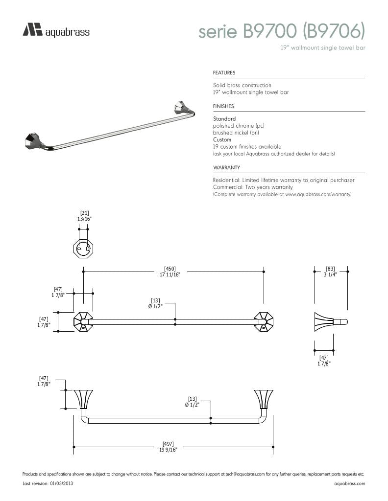 19" wallmount single towel bar