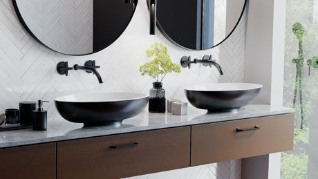 Calma Puccini Vessel Sink in a bathroom setting