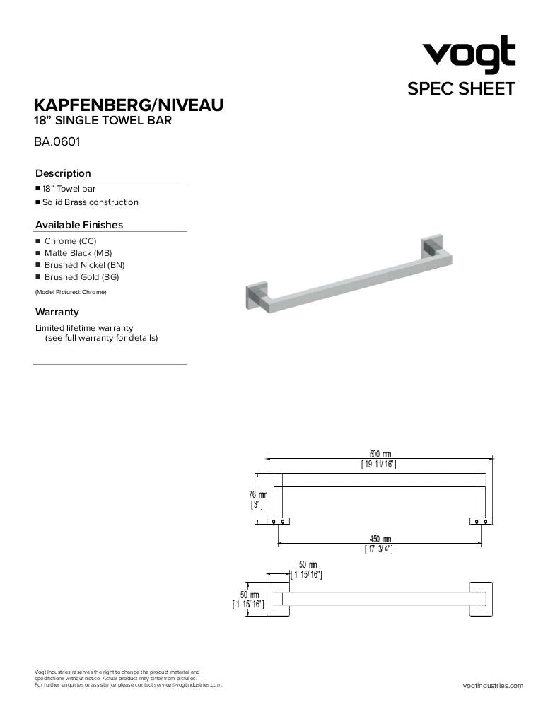 KAPFENBERG 18" SINGLE TOWEL BAR