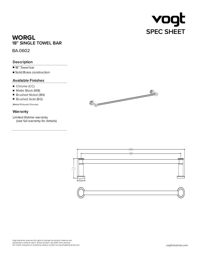 WORGL 18" SINGLE TOWEL BAR