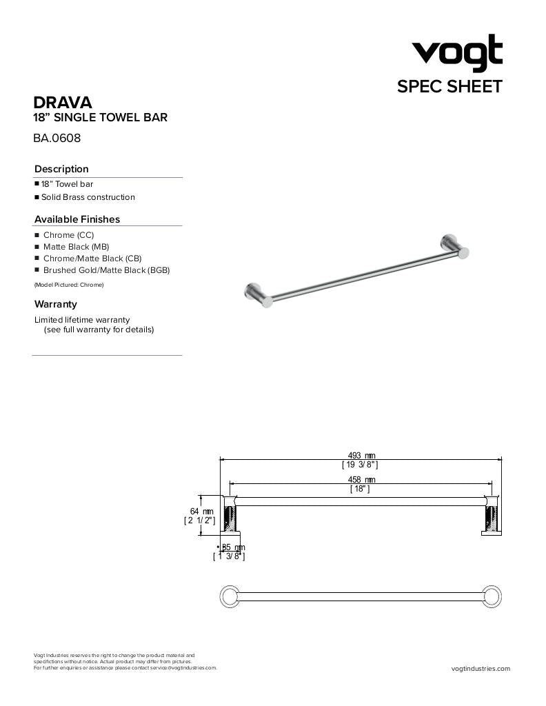 DRAVA 18 inch SINGLE TOWEL BAR