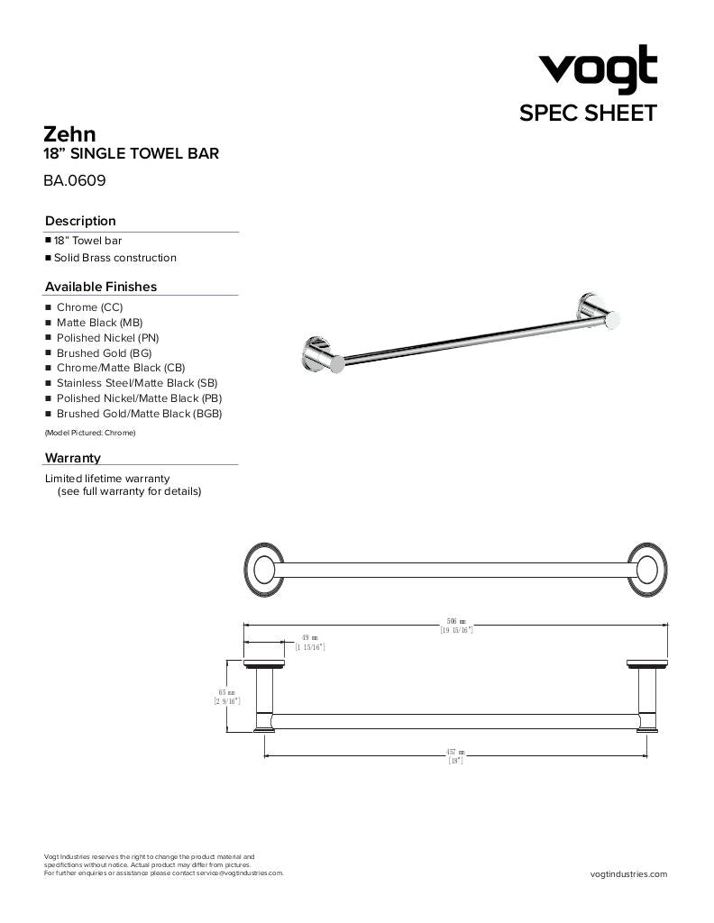 ZEHN 18" SINGLE TOWEL BAR
