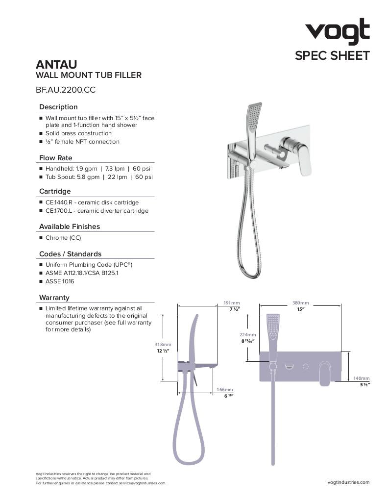 ANTAU WALL MOUNT TUB FILLER