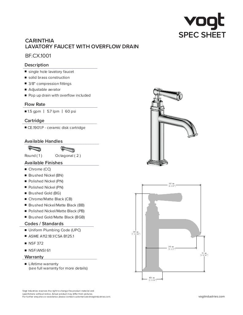 CARINTHIA LAVATORY FAUCET WITH POP-UP DRAIN