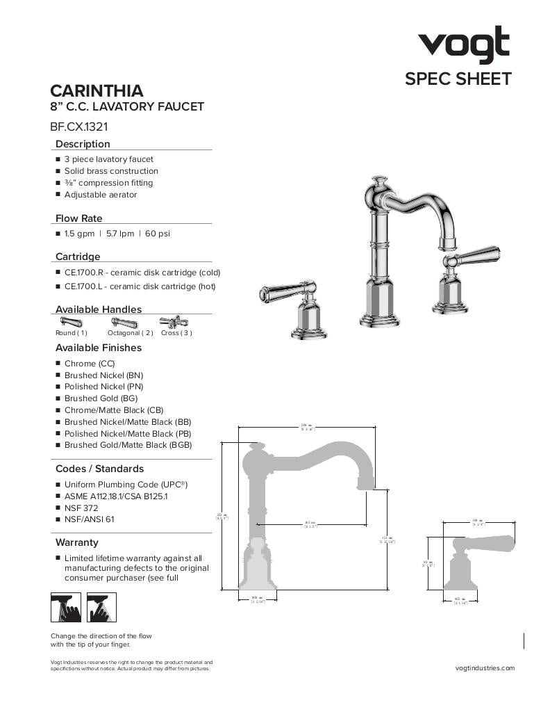 CARINTHIA 8" C.C. LAVATORY FAUCET WITH POP-UP DRAIN