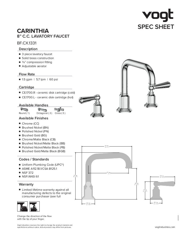 CARINTHIA 8" C.C. LAVATORY FAUCET WITH POP-UP DRAIN