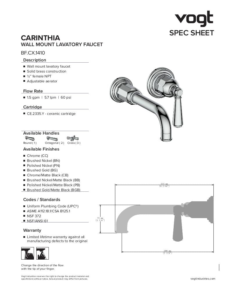 CARINTHIA WALL MOUNT LAVATORY FAUCET