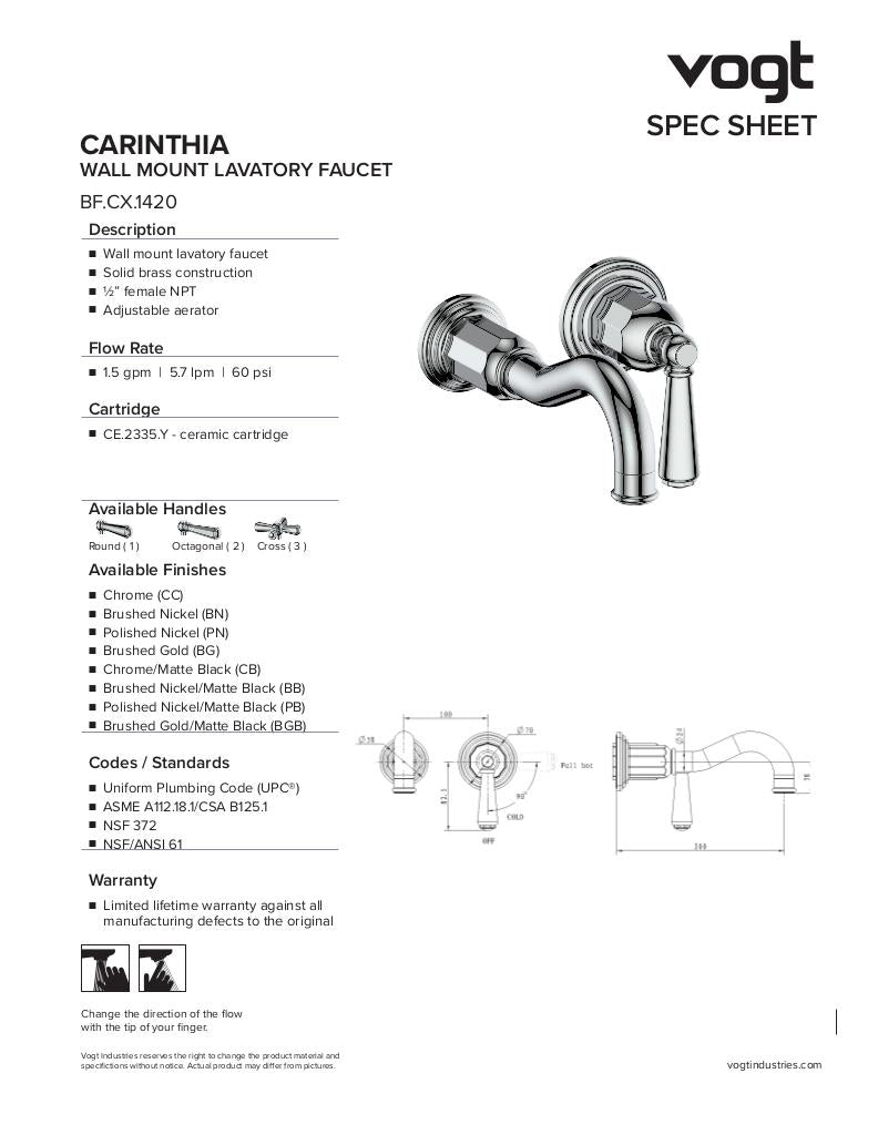 CARINTHIA WALL MOUNT LAVATORY FAUCET