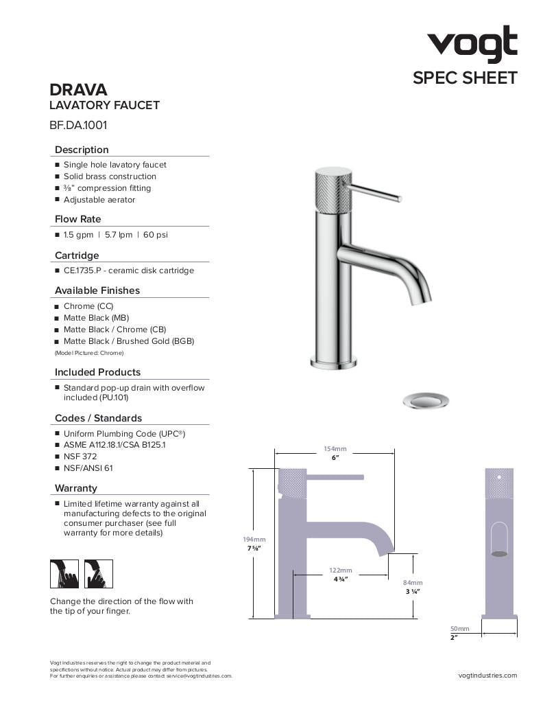 DRAVA LAVATORY FAUCET WITH POP-UP DRAIN