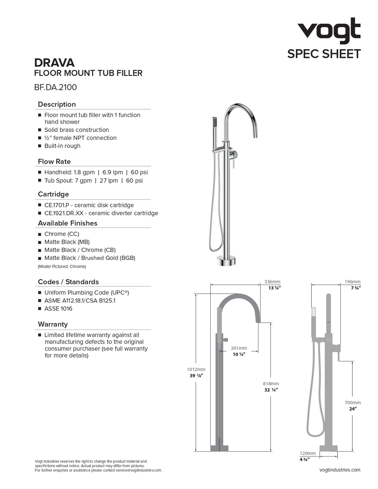 DRAVA FLOOR MOUNT TUB FILLER