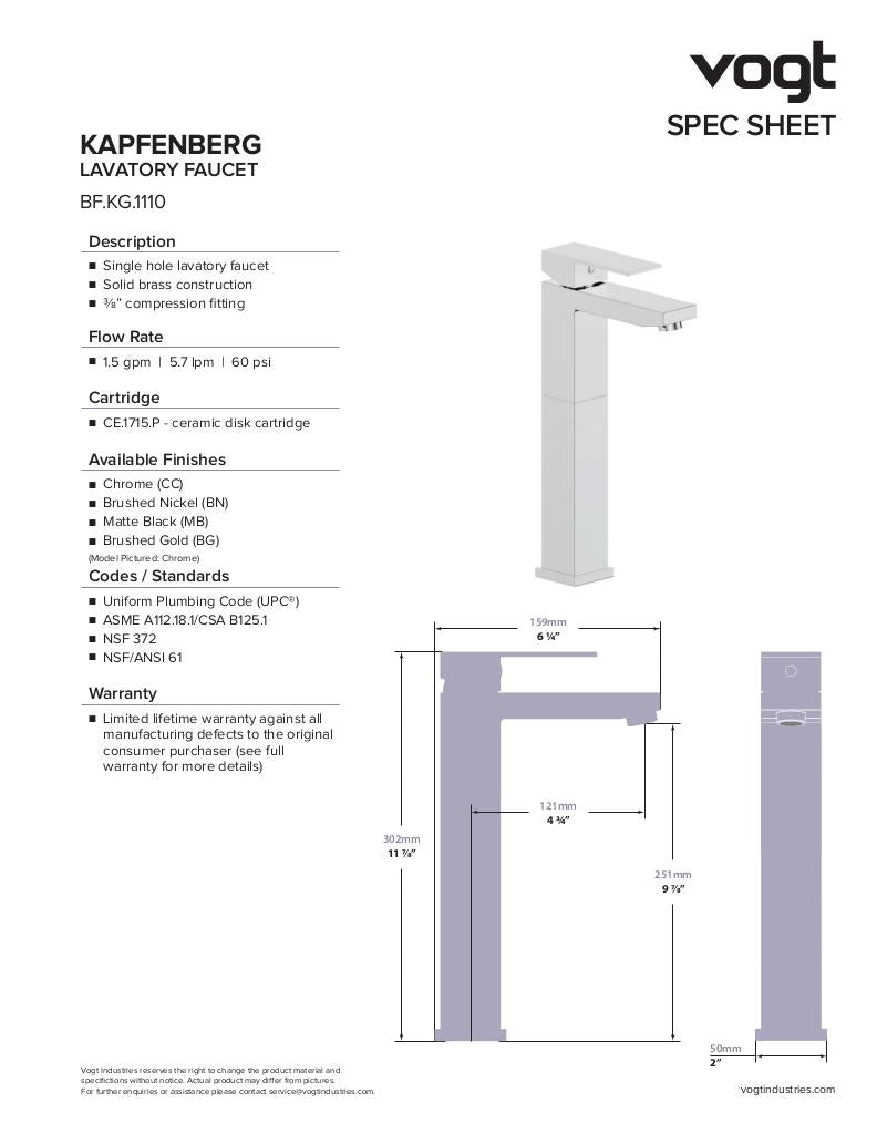 KAPFENBERG VESSEL SINK LAVATORY FAUCET