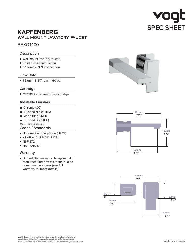 KAPFENBERG WALL MOUNT LAVATORY FAUCET