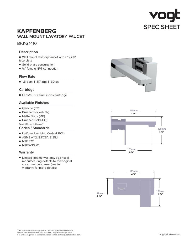 KAPFENBERG WALL MOUNT LAVATORY FAUCET WITH SINGLE FACE PLATE