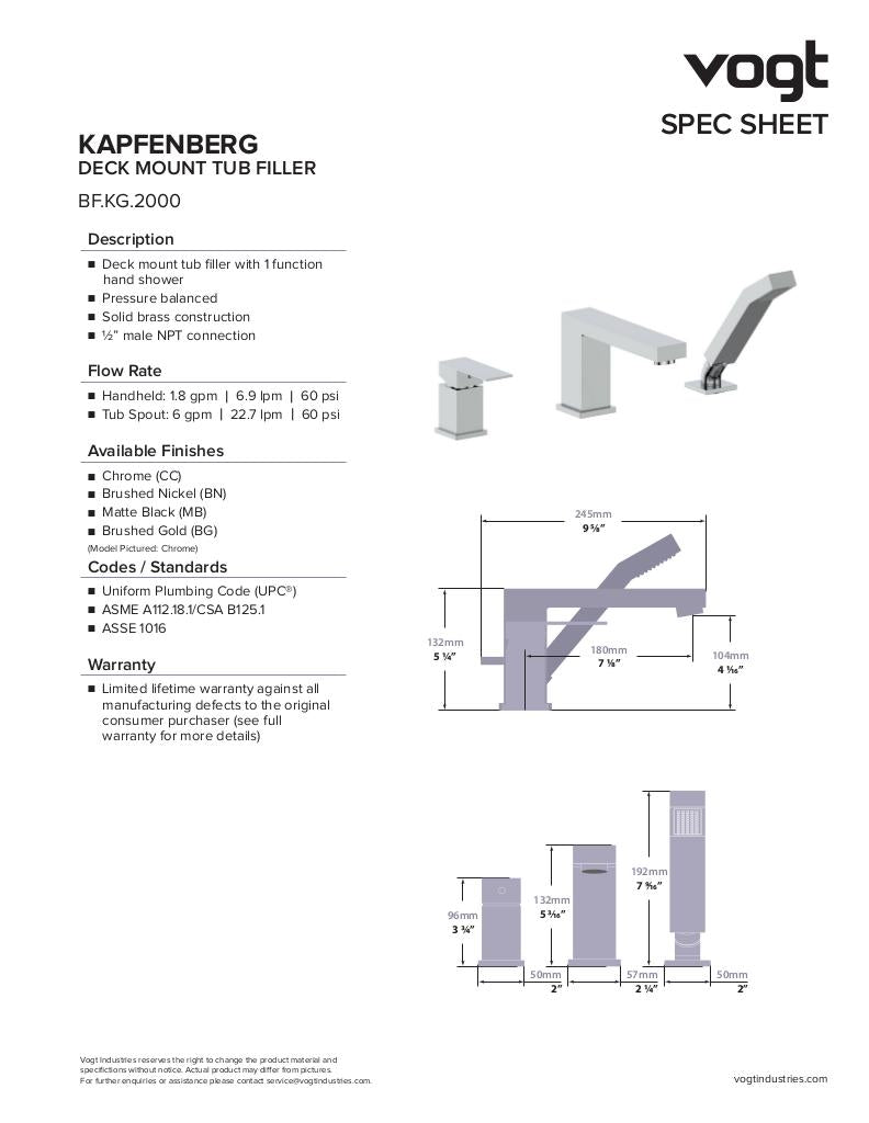 KAPFENBERG DECK MOUNT TUB FILLER