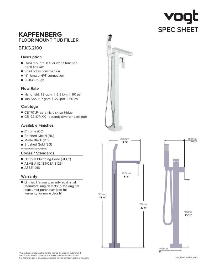 KAPFENBERG FLOOR MOUNT TUB FILLER
