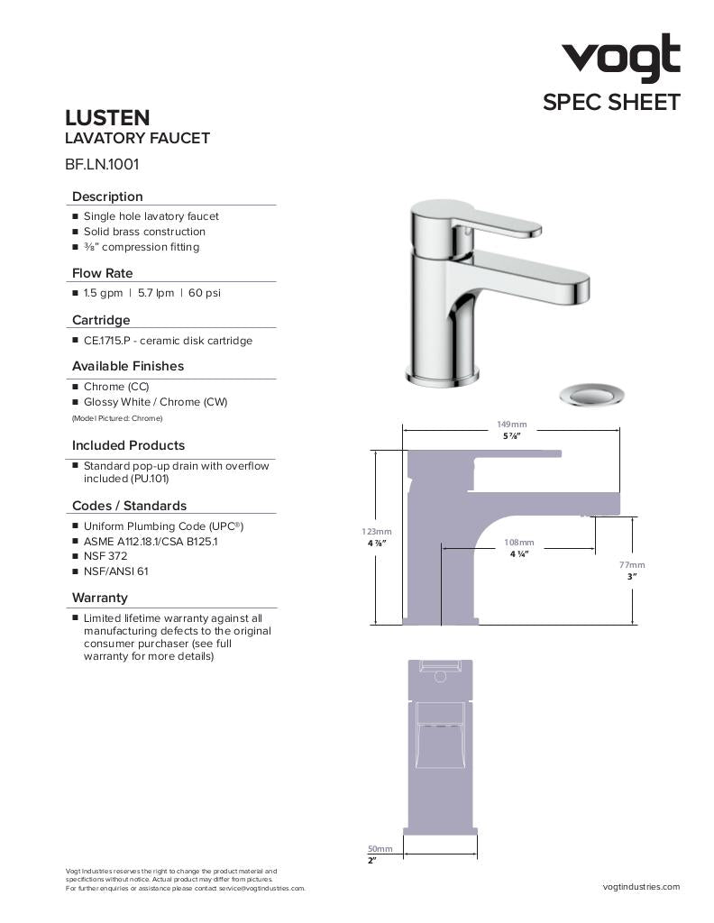 LUSTEN LAVATORY FAUCET WITH POP-UP DRAIN
